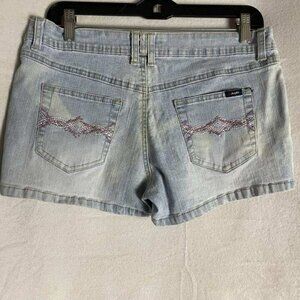 EUC Angels Blue Light Wash Y2K Denim Shorts Rhinestone Back Pockets size 11